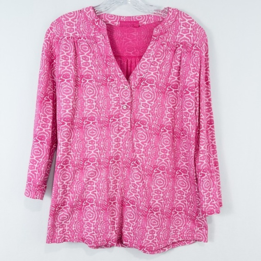 Fresh‎ Produce Cotton Split Neck Henley Top Pink Medium Beach Boho Coastal Artsy